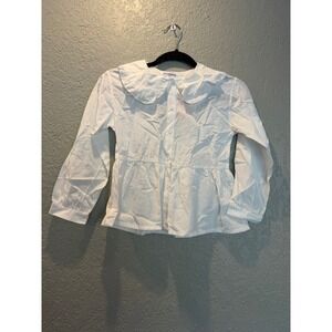 Mud Kingdom Kids White Peter Pan Collar Peplum Blouse Long Sleeve Size 7-8Y 140